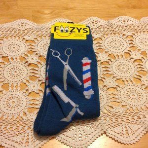 Men's Socks, Foozys Barber Theme, blue background